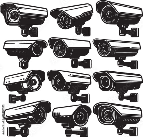cctv camera set black silhouette art design transparent background stock photos premium quality