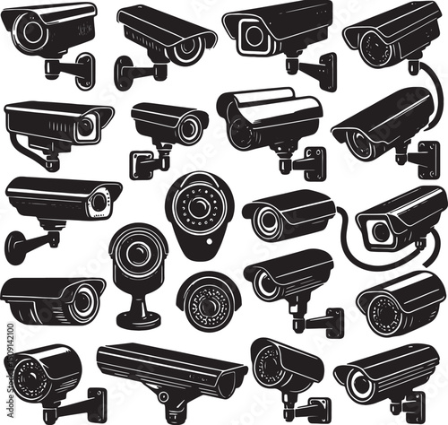 cctv camera set black silhouette art design transparent background stock photos premium quality