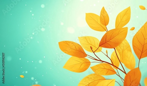 Autumn background with yellow leaves and blurred nature background, copy space concept