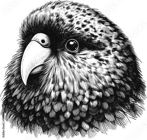 The Gentle Giant – Kakapo in Simple Lines linework ink sketch hand drawn pen drawing vector illustration background