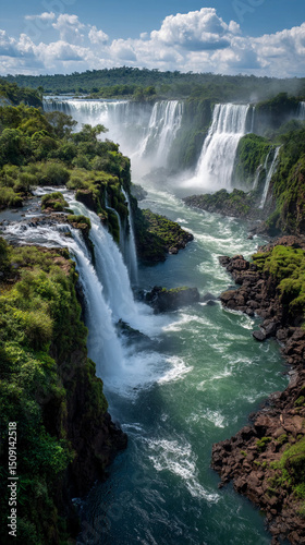 Majestic waterfalls cascading into lush green valleys in Argentina