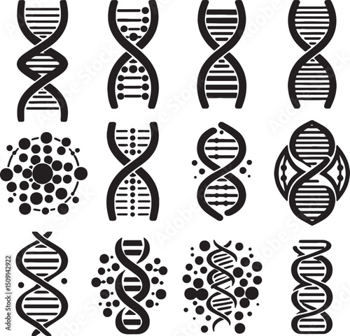 DNA set silhouette line art design stock photos premium quality