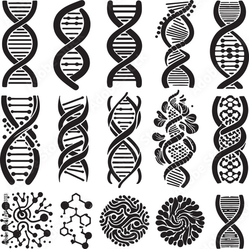 DNA set silhouette line art design stock photos premium quality