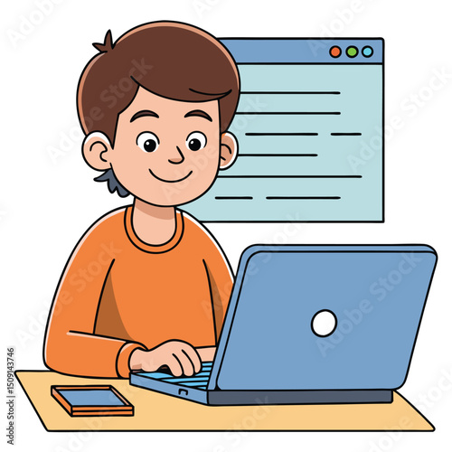 Teenager coding on laptop with multiple monitors showing code