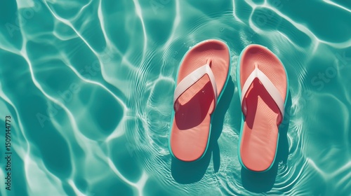 Pair of Flip-Flops Floating in Pool Water for Relaxed Summer Vibes