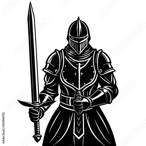 The Knight With Sword An Armor In Black Silhouette