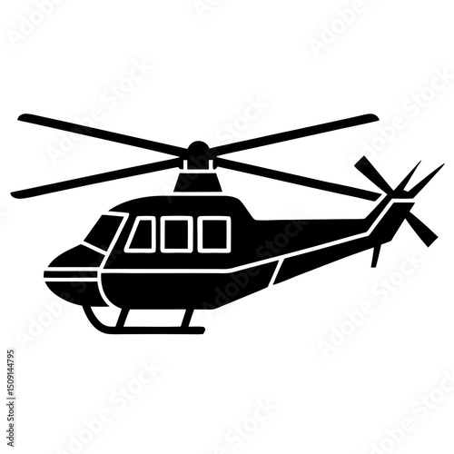 Black Helicopter Silhouette Flying in the Sky Aviation Transport