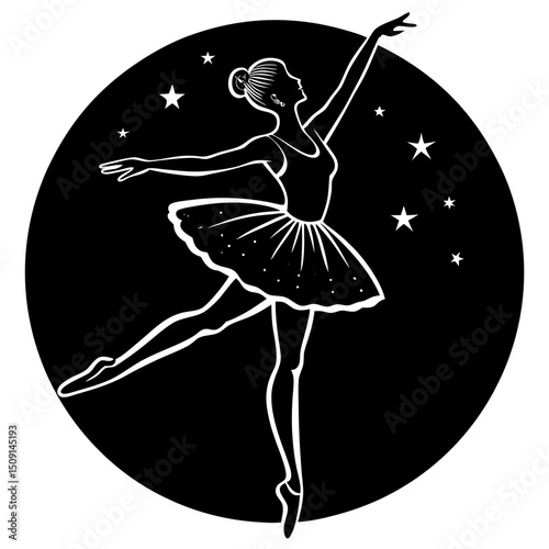 A Dancing Ballerina Silhouetted by Night and Shining Stars