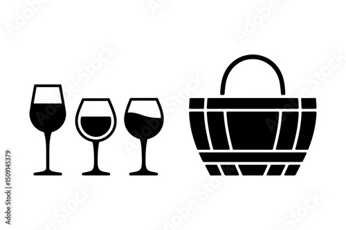 Wine glasses and carrier picnic outing celebration