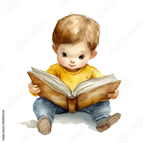 Reading Book For School, watercolor drawing vector, high quality, isolated on a white background.