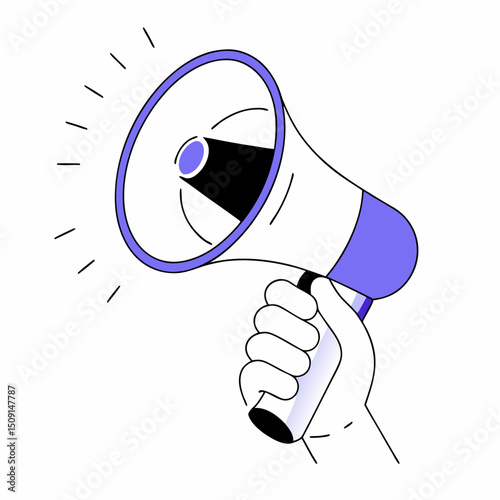 Hand holding a megaphone communication and announcement concept in modern line art style
