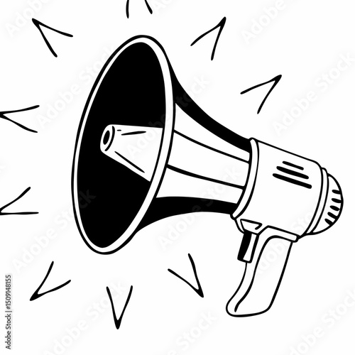 Hand Drawn Megaphone Illustration in Black and White for Announcement or Promotion
