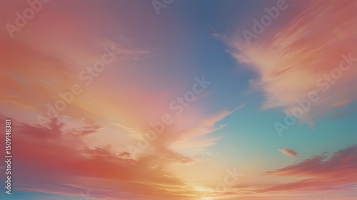 Beautifully painted sunset sky with soft clouds and calming pastel color pallet