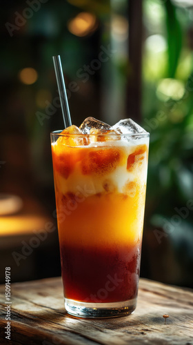 Wallpaper Mural Iced Tea Delight: A refreshing glass of iced tea, boasting a gradient of vibrant colors and a refreshing ice cube. The scene is a celebration of flavor and refreshment. Torontodigital.ca