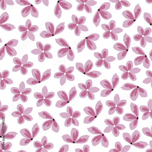 Floral seamless pattern. Flowery surface design of stylized pink flowers