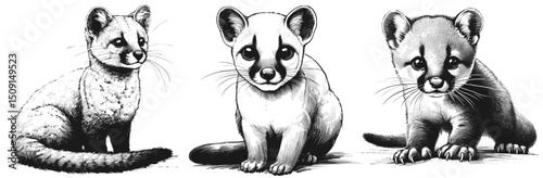 3 Fossa linework ink sketch hand drawn pen drawing vector illustration background