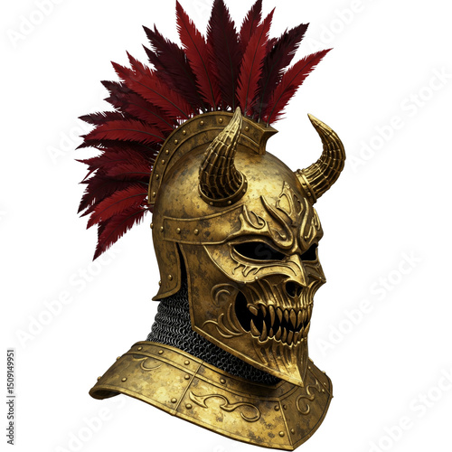 Medievil golden helm with skull fullface visor
