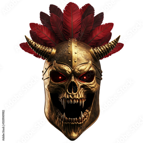 Medievil golden helm with skull fullface visor