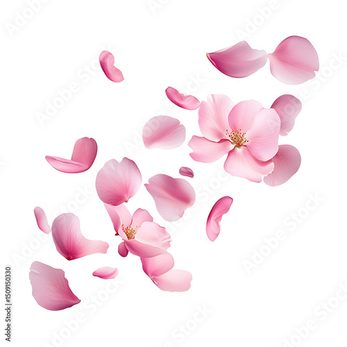 flying pink petals isolated on transparent background cutout 