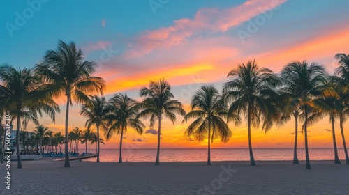 Sunset Paradise  Tropical Beach with Palm Trees