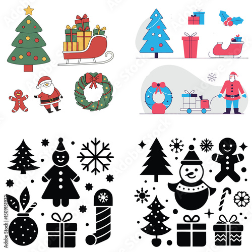 Christmas Icons Collection Festive Illustrations and Silhouettes