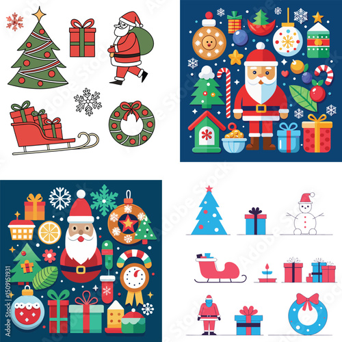 Christmas Flat Design Elements Collection Santa Claus Gifts Trees and More
