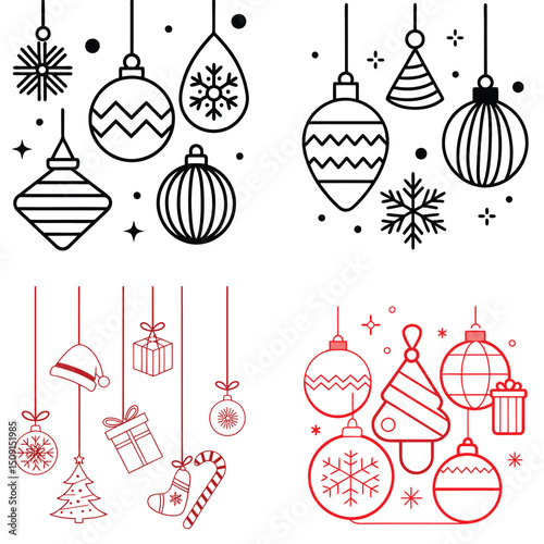 Elegant Christmas Ornament Designs in Black and Red