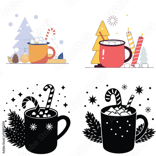 Cozy Christmas Hot Chocolate Mug Illustrations Festive Designs