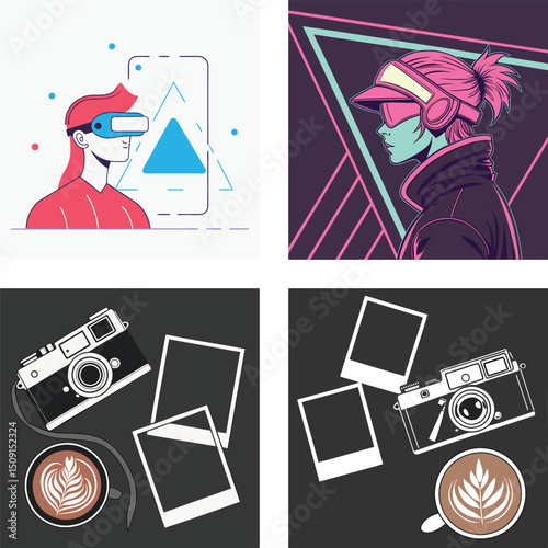 Modern Lifestyle Collage Featuring Virtual Reality Retro Style and Photography