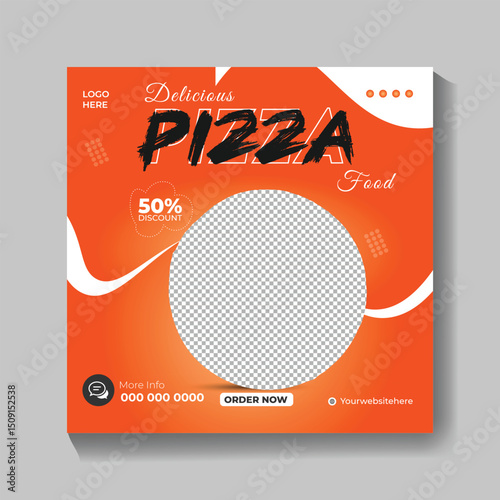 Fresh pizza, burger, and pasta online sales campaign flyer with delicious burgers, social media post design template