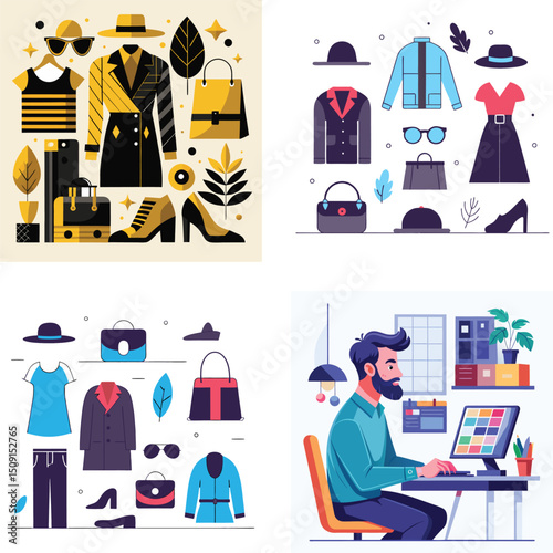 Stylish Fashion Apparel and Accessories Collection with a Designer at Work