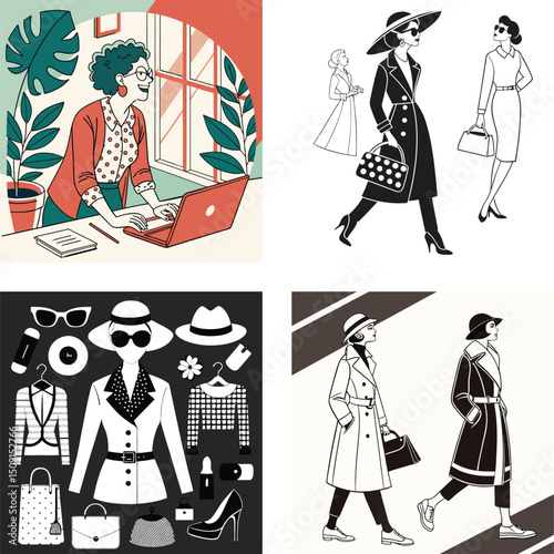 Stylish Women s Fashion Illustrations Modern and Retro Styles