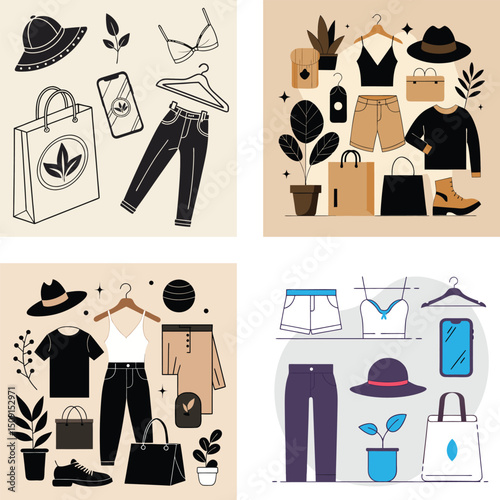 Stylish Fashion Apparel and Accessories Collage with Plants