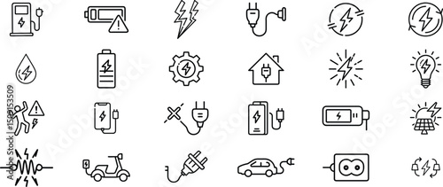 Icon liner art set of electric and charging web icon collection