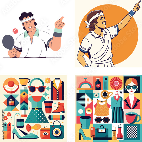 Retro Style Illustrations of Sports and Fashion Designs
