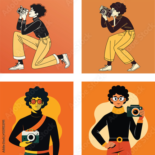 Stylish Retro Photographers with Vintage Cameras in a Collage