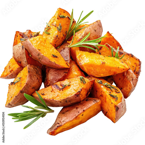 Roasted Sweet Potato Wedges With Herbs  isolated on a transparent background