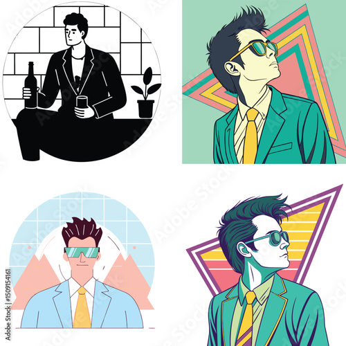 Stylish Men s Portraits in Retro and Modern Art Styles