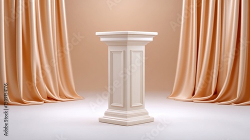 Minimalistic Table Podium with Paper Folds under Soft Natural Lighting - Cinematic Stock Photo Composition