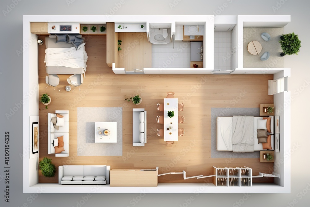 Fototapeta premium minimalistic design Floor plan of a house top view 3D illustration.