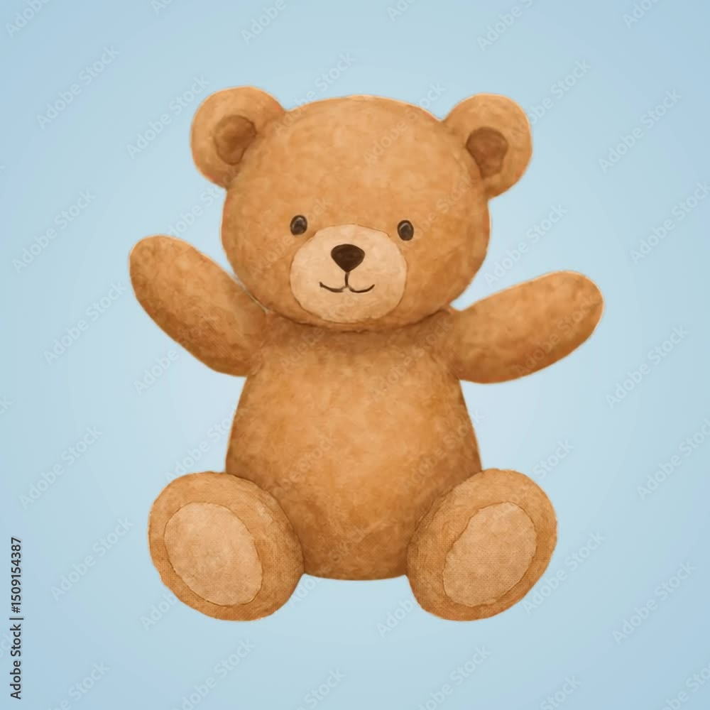 Cute teddy bear waving hello animation isolated asset, transparent 4K video, alpha channel, ProRes 4444