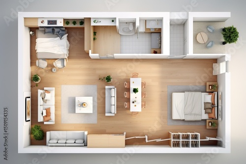 minimalistic design Floor plan of a house top view 3D illustration.