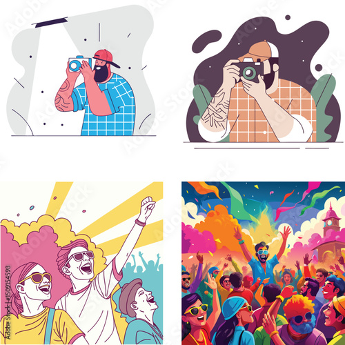 Vibrant Illustrations of Photography and Festive Celebrations