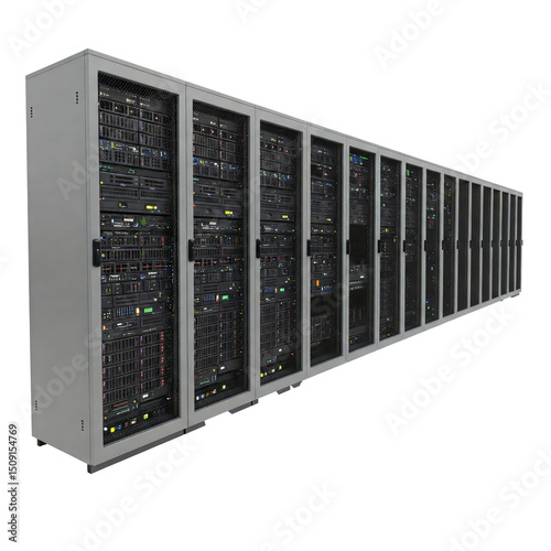 large server case with sensors and wires on a transparent background 