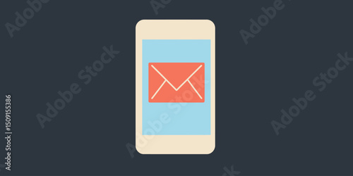 Mobile phone with red email envelope icon on screen flat minimalist vector illustration for digital communication online messaging concept