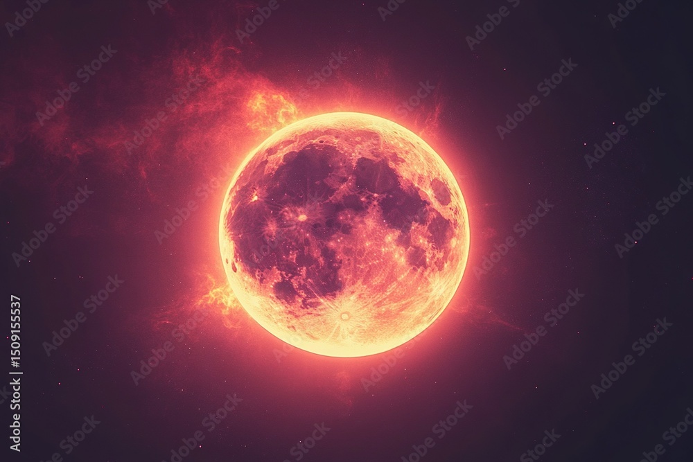 Obraz premium Sun Eclipse with Pink and blue Fire on bright Background, elegant. Moon Design with Glowing Light.