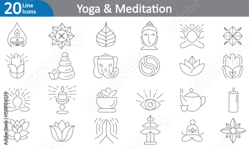 Yoga and Meditation Elements - Black Line Art Vector Set (EPS)