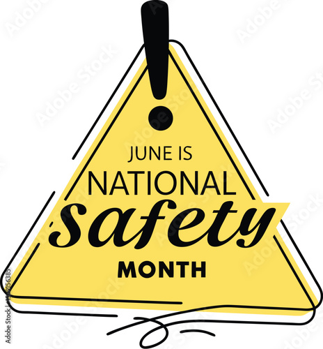 National Safety Month Banner Design with Yellow Warning Sign and Bold Typograph