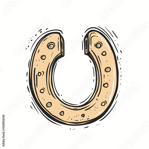 Hand drawn vintage horseshoe sketch with nail holes and shading in comic doodle style symbolizing luck and western culture icon vector illustration