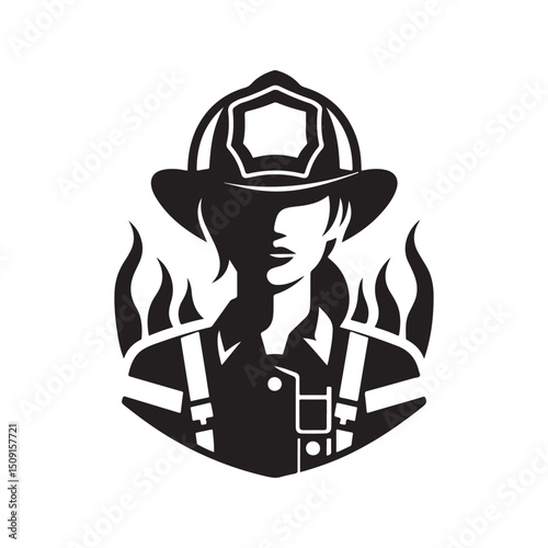 firefighter vector silhouette clip art logo design illustration